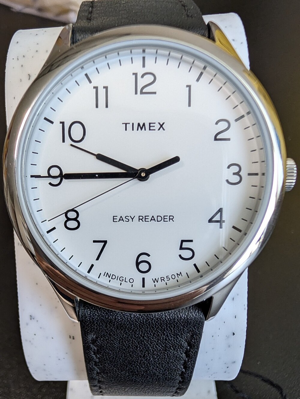 Timex Easy Reader Gen 1 Quartz 40mm Watch – White Dial & Black Leather, Indiglo
